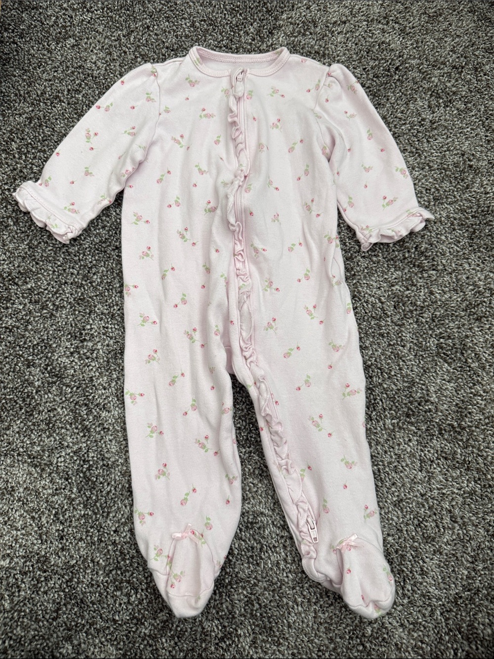 Little Me Light Pink Floral Ruffle Footed One-Piece